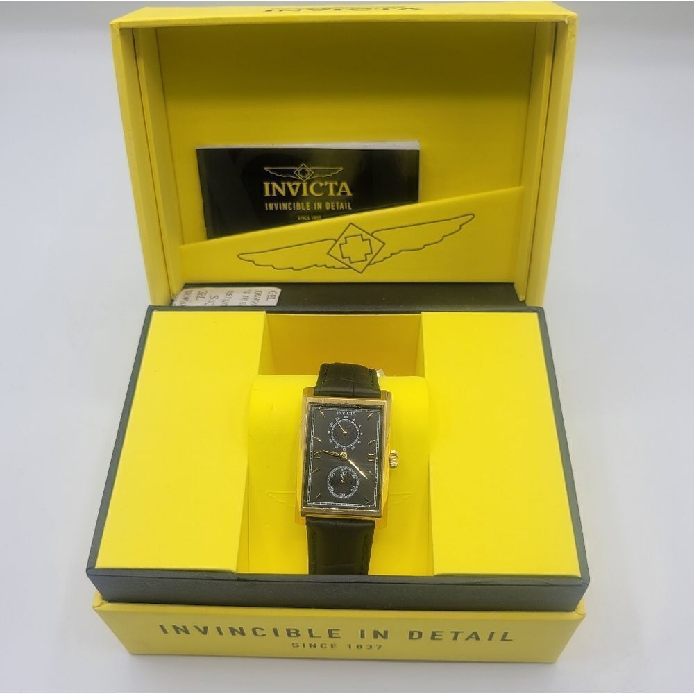Invicta Vintage 43247 Quartz, Blk Lthr 20 Strap, Silver Black Strap